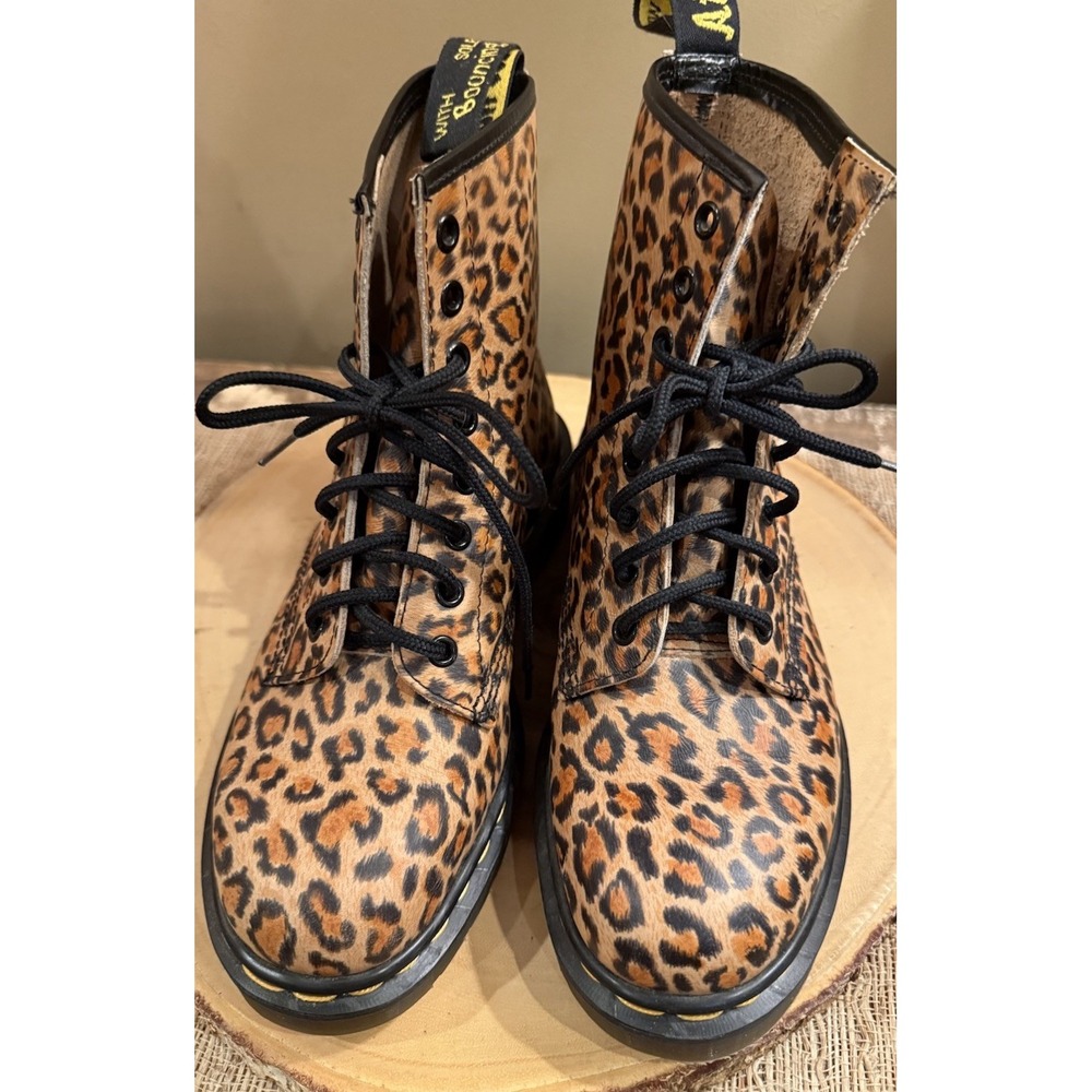 DR. MARTENS LEOPARD PRINT LEATHER BOOTS 6UK‎ 8USA MADE IN ENGLAND VINTAGE New - Picture 8 of 14